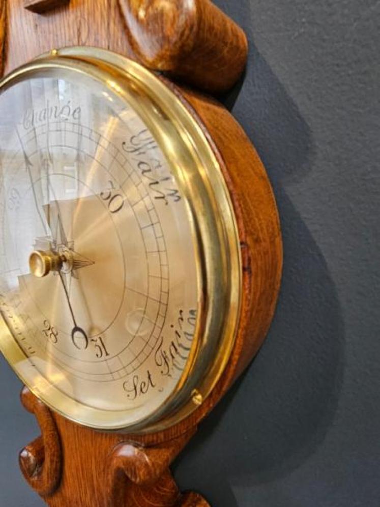 Small Victorian Oak Aneroid Banjo Barometer - Image 4