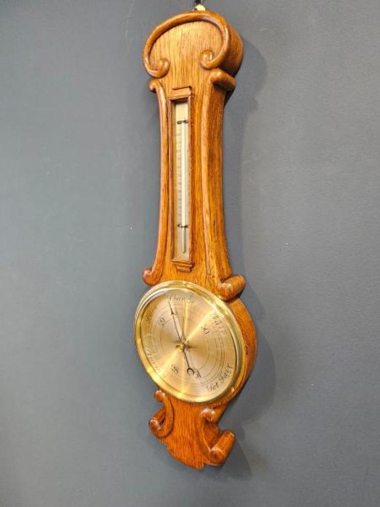 Small Victorian Oak Aneroid Banjo Barometer - Image 5