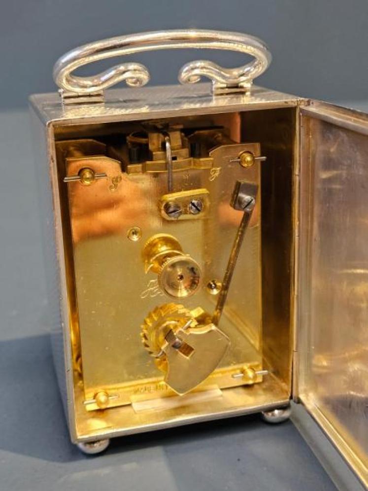 George V Engine Turned Silver Carriage Clock - Image 2
