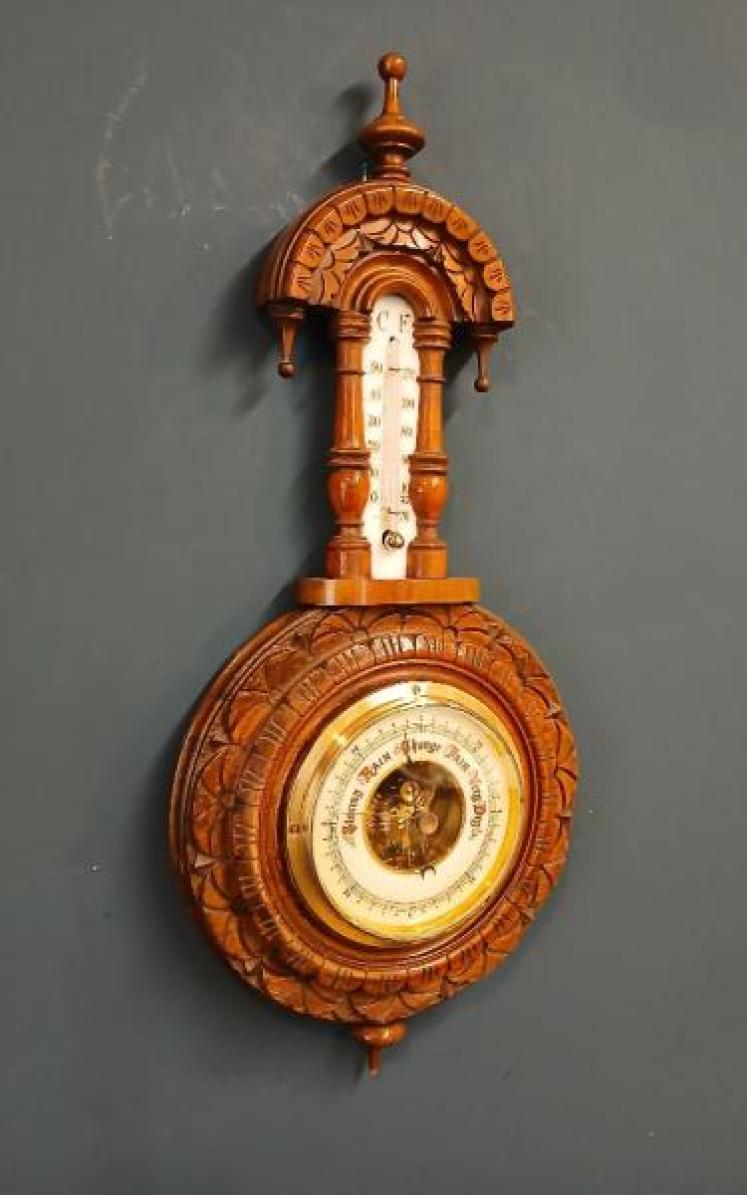 Victorian Walnut Pendant Banjo Barometer - Image 7