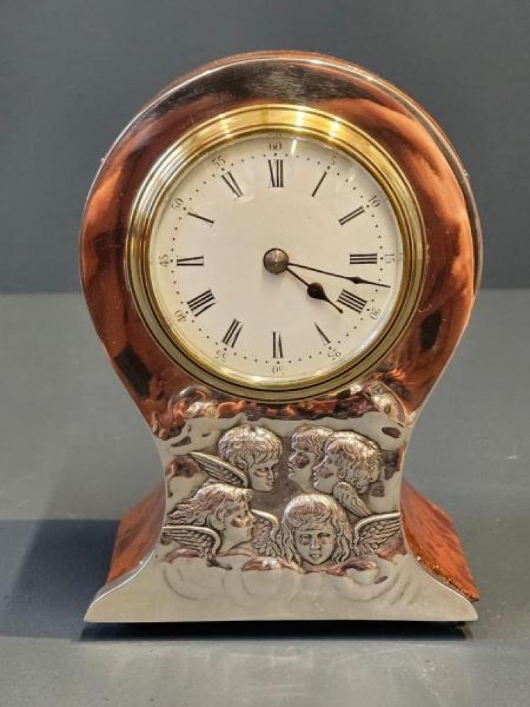Edwardian Silver and Burr Yew Mantel Clock - Image 1