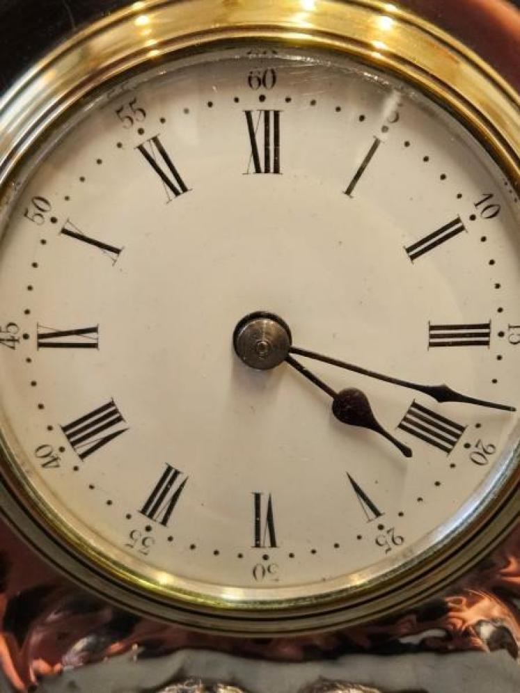 Edwardian Silver and Burr Yew Mantel Clock - Image 3