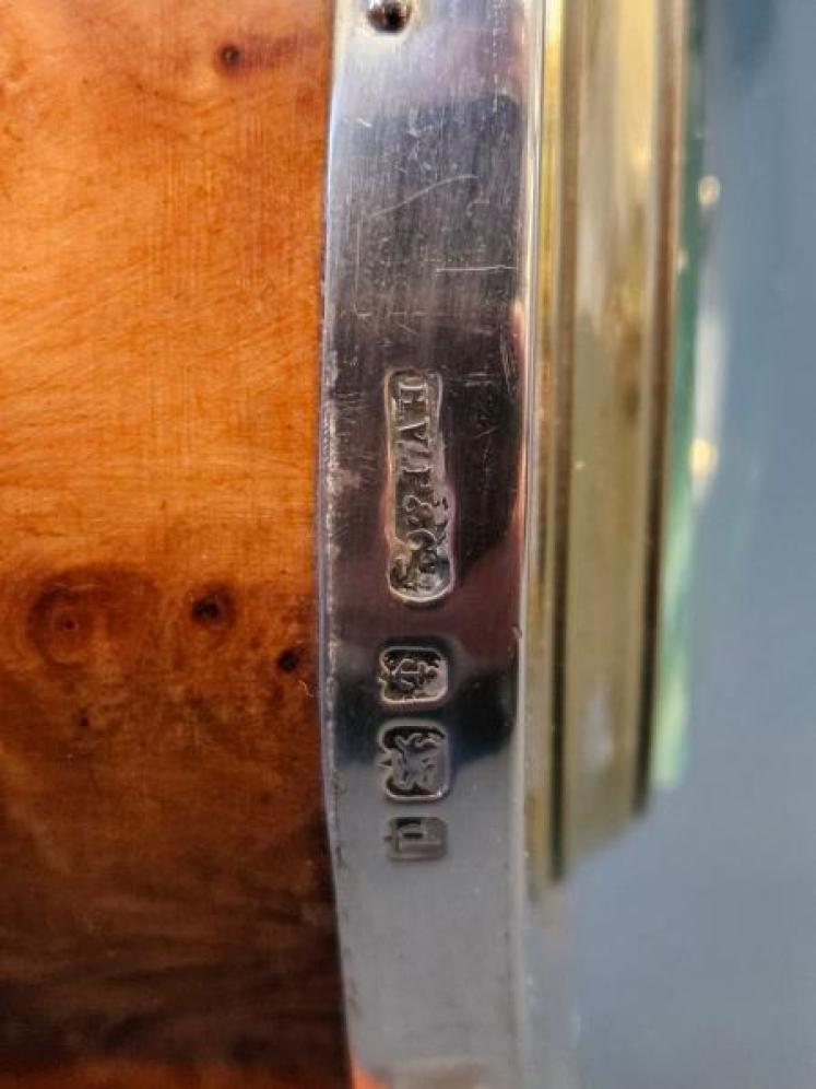 Edwardian Silver and Burr Yew Mantel Clock - Image 5