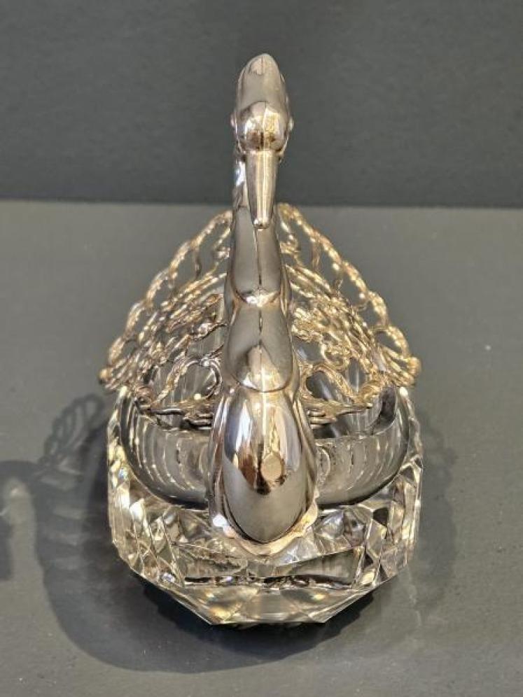 Edwardian Silver and Crystal Swan Bon Bon Dish - Image 2