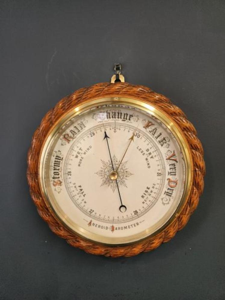 Victorian Rope Twist Oak Cased Ships Barometer - Image 1