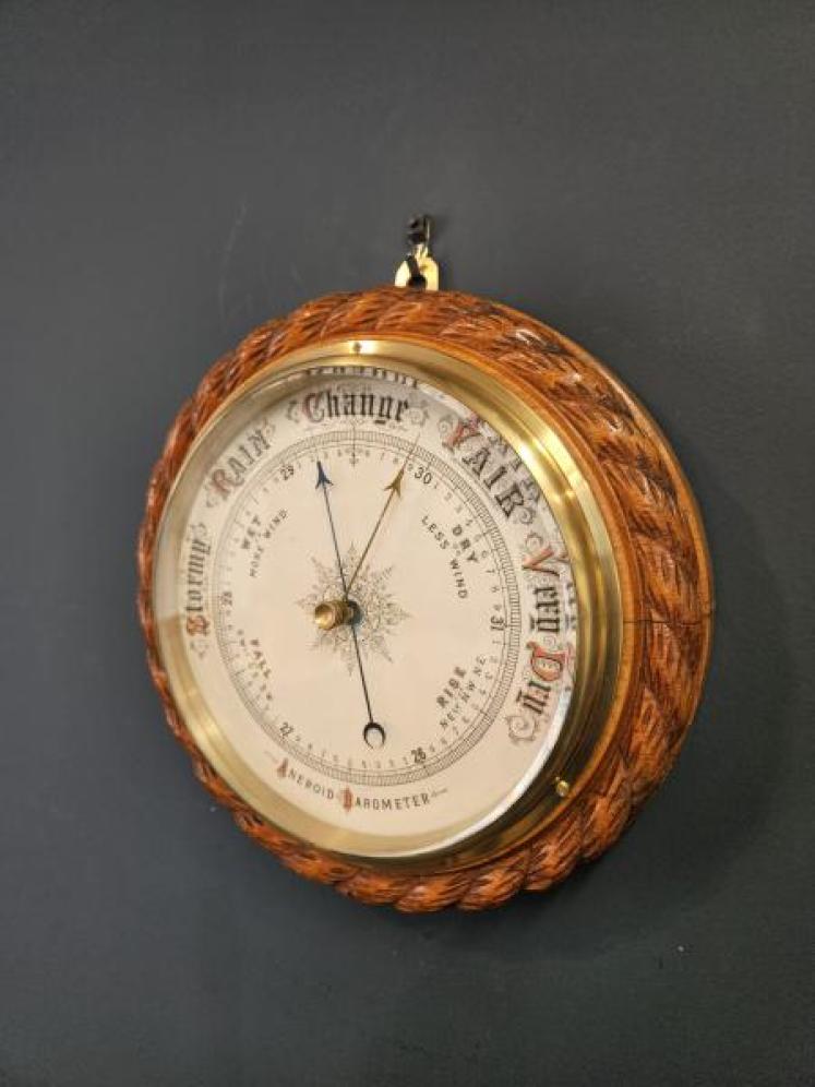 Victorian Rope Twist Oak Cased Ships Barometer - Image 2