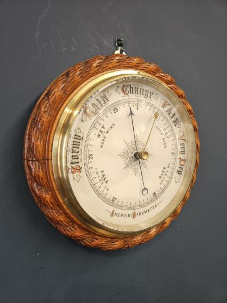 Victorian Rope Twist Oak Cased Ships Barometer - Image 6