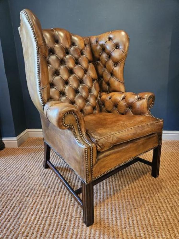 1920's Leather Wing Back Arm Chair - Image 7