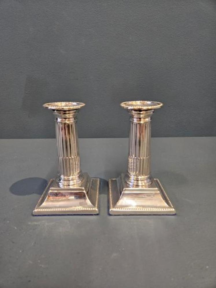 Victorian Silver Reeded Column Candlesticks - Image 1