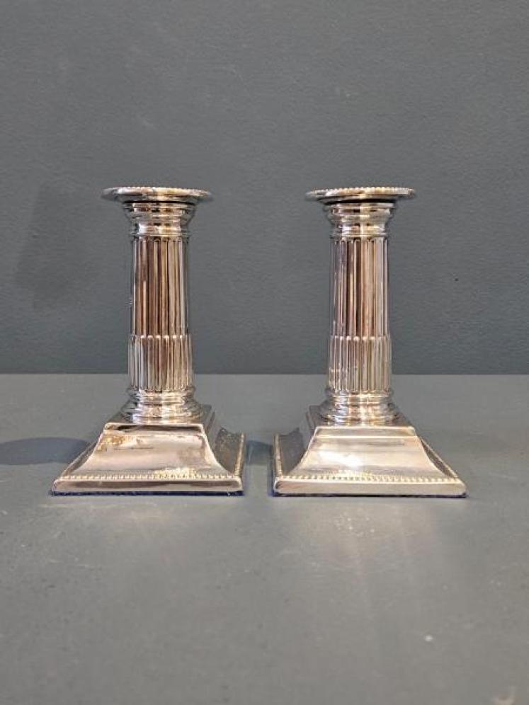 Victorian Silver Reeded Column Candlesticks - Image 3