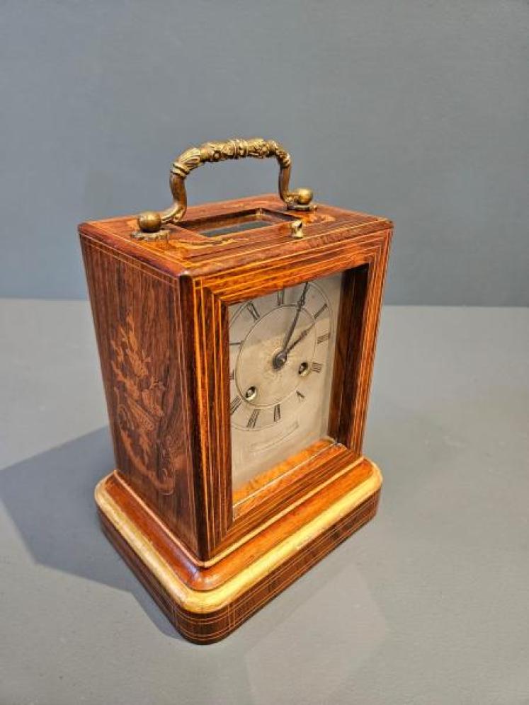 Regency Inlaid Rosewood Bell Chiming Mantel Clock - Image 2
