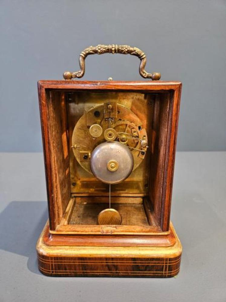 Regency Inlaid Rosewood Bell Chiming Mantel Clock - Image 3