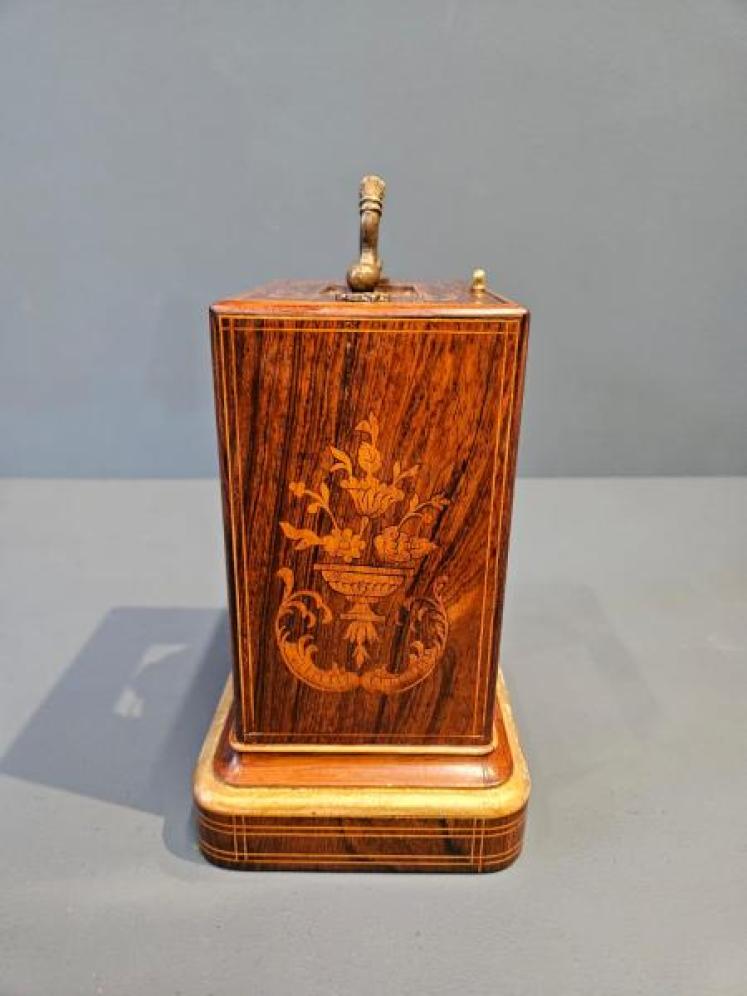 Regency Inlaid Rosewood Bell Chiming Mantel Clock - Image 4