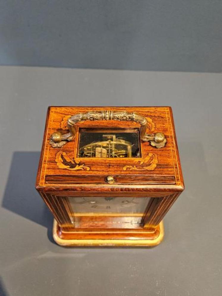 Regency Inlaid Rosewood Bell Chiming Mantel Clock - Image 5