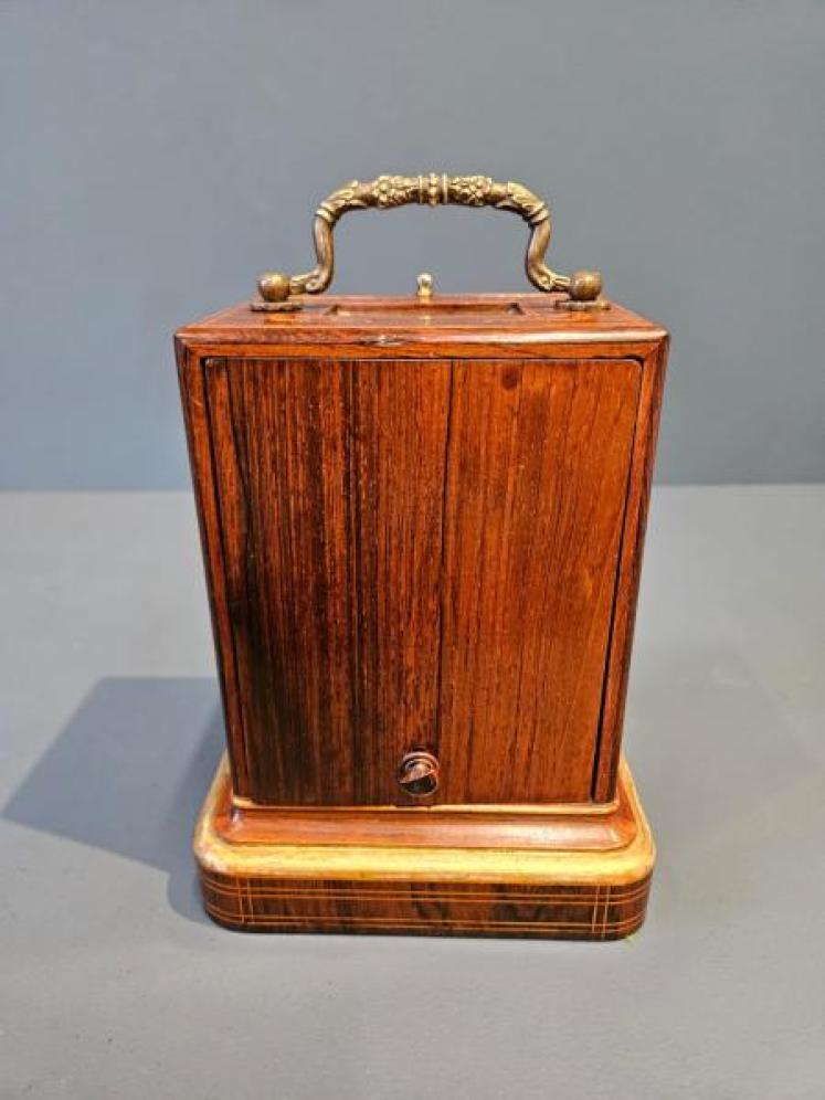 Regency Inlaid Rosewood Bell Chiming Mantel Clock - Image 6