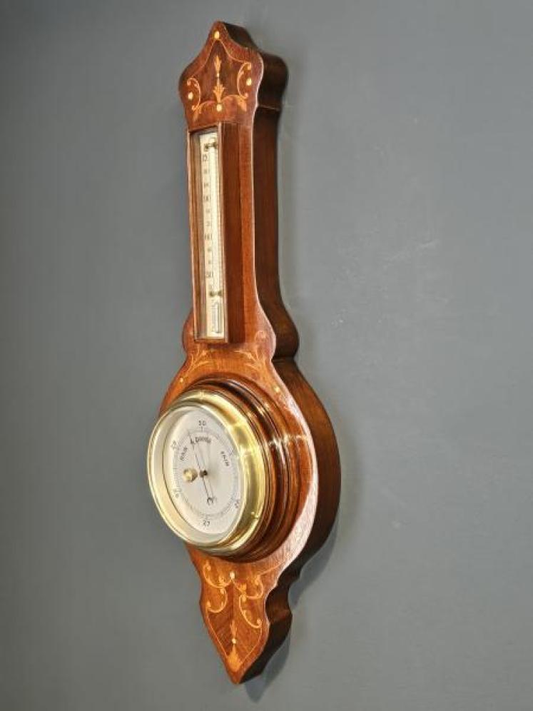 Small Edwardian Inlaid Mahogany Banjo Barometer - Image 2