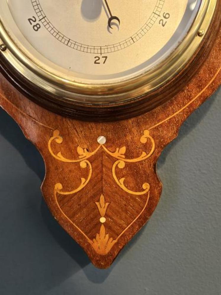Small Edwardian Inlaid Mahogany Banjo Barometer - Image 6