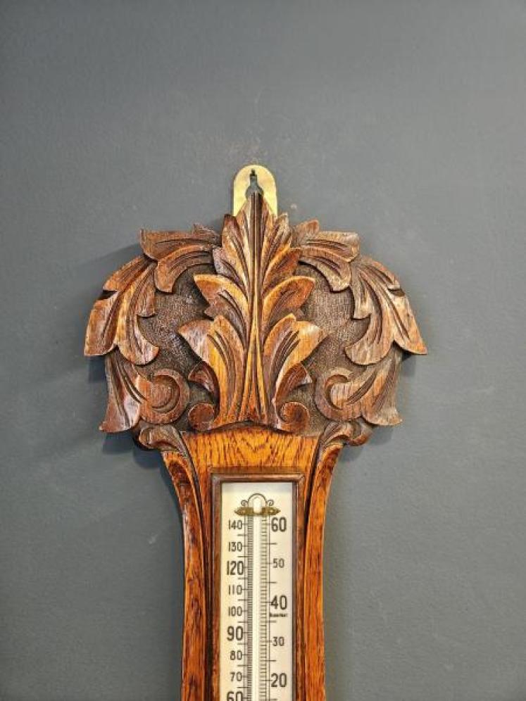Superb Victorian Carved Oak Banjo Barometer - Image 2