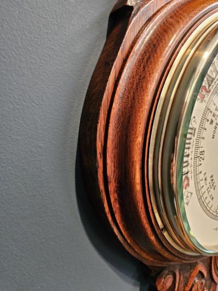 Superb Victorian Carved Oak Banjo Barometer - Image 5
