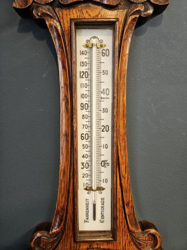 Superb Victorian Carved Oak Banjo Barometer - Image 7