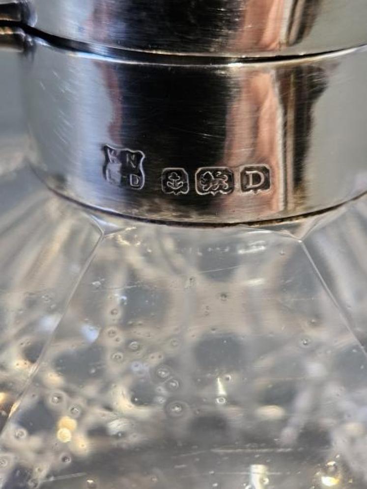 Silver and Yellow Engine Turned Enamel Topped Crystal Scent Bottle - Image 5