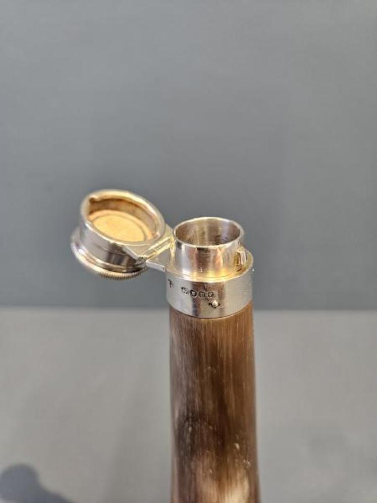 Unusual Victorian Horn and Silver Hunting Flask - Image 2