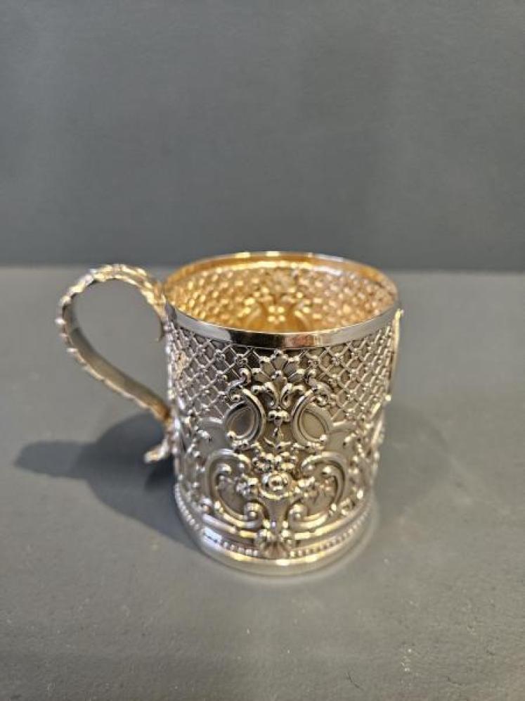 Victorian Embossed and Frosted Silver Mug - Image 1