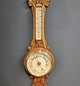 Victorian Carved Oak Banjo Barometer