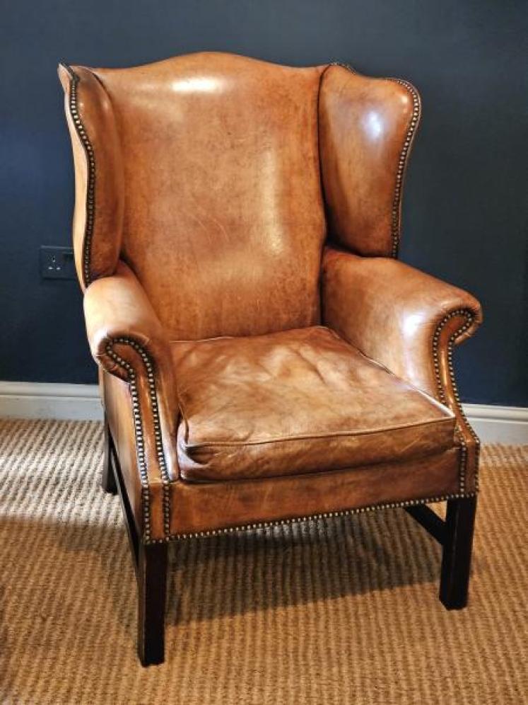 1920's Tan Leather Wing Back Arm Chair  - Image 1