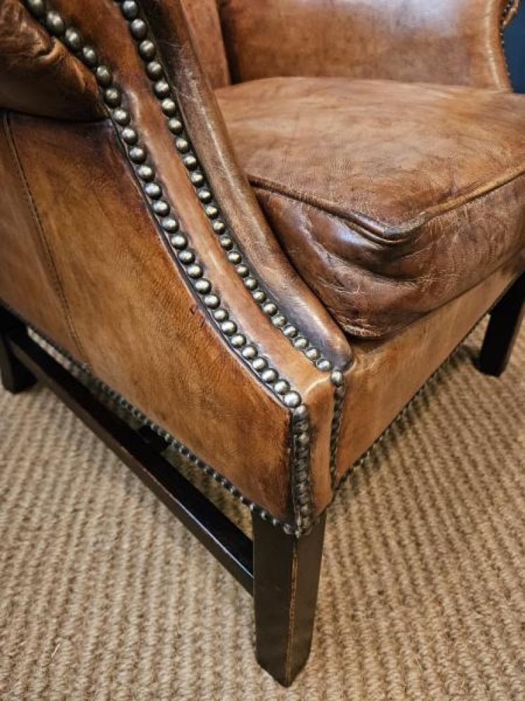 1920's Tan Leather Wing Back Arm Chair  - Image 2