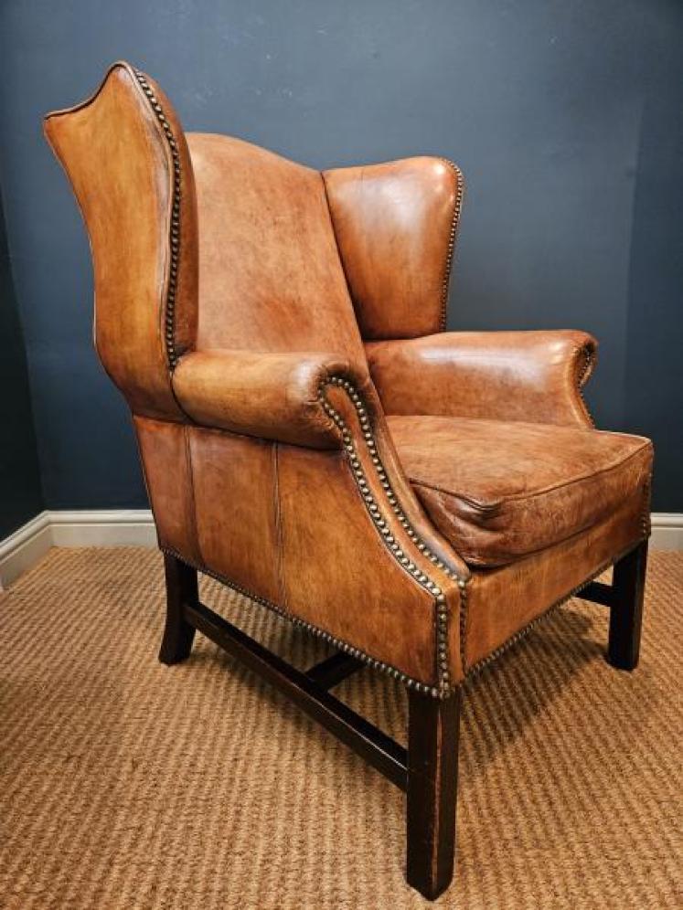 1920's Tan Leather Wing Back Arm Chair  - Image 3