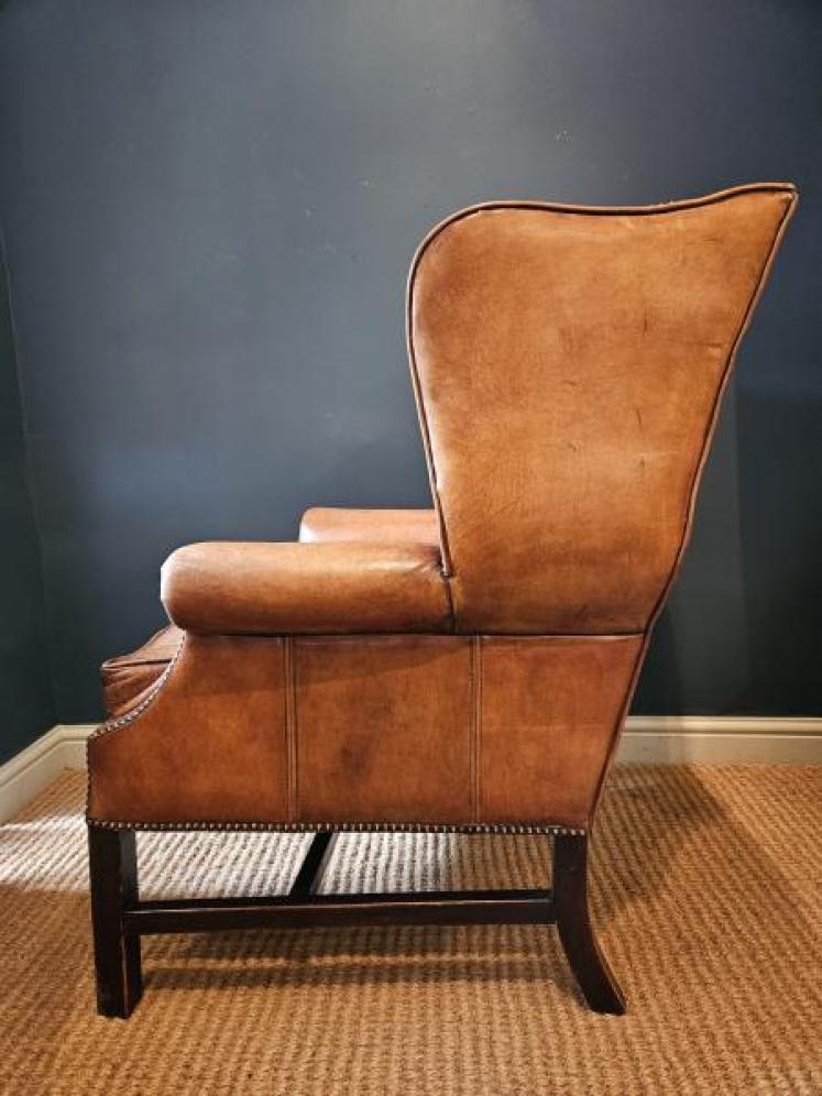 1920's Tan Leather Wing Back Arm Chair  - Image 4