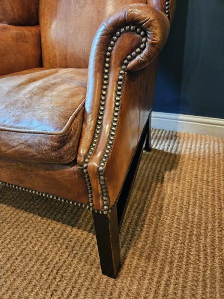 1920's Tan Leather Wing Back Arm Chair  - Image 5