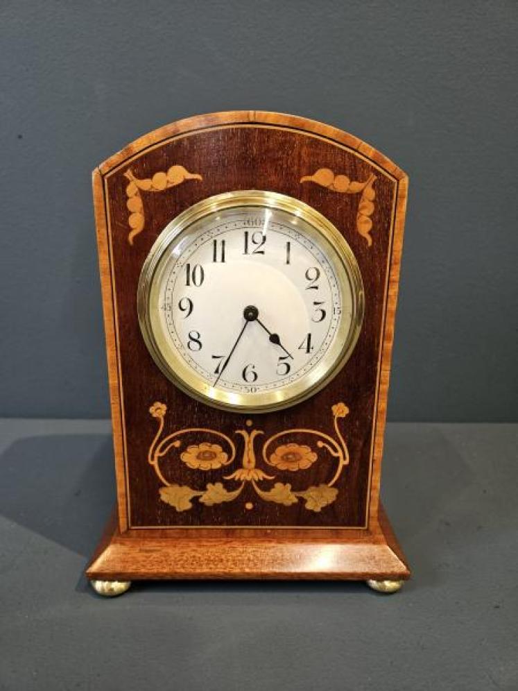 Edwardian Mantel Clock Inlaid With Poppies  - Image 1