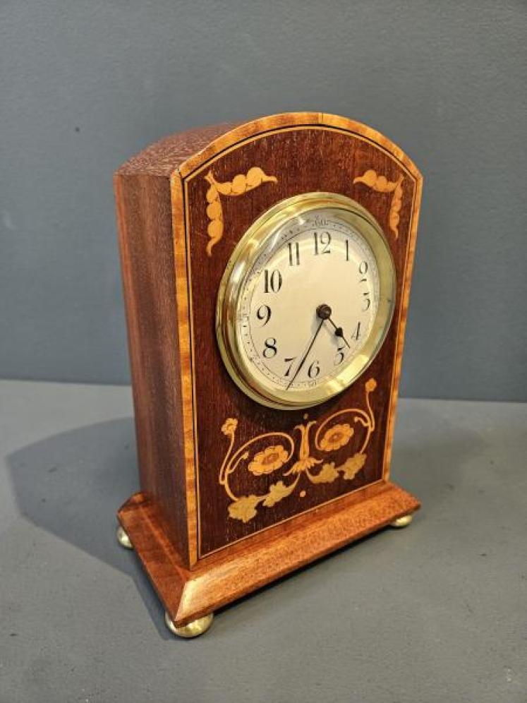 Edwardian Mantel Clock Inlaid With Poppies  - Image 2