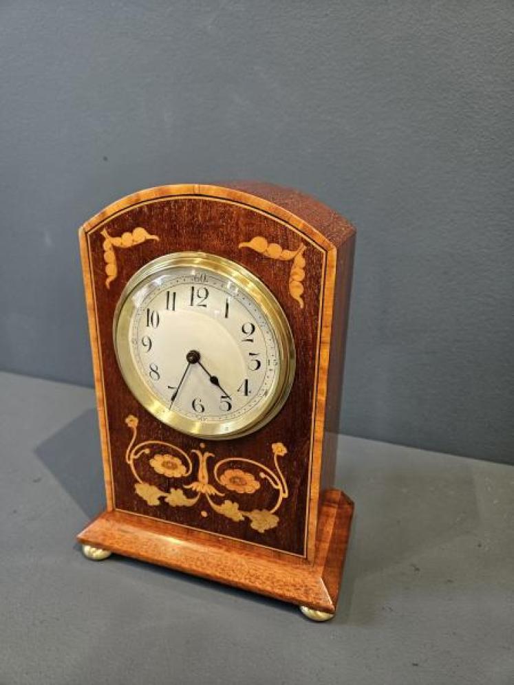 Edwardian Mantel Clock Inlaid With Poppies  - Image 4