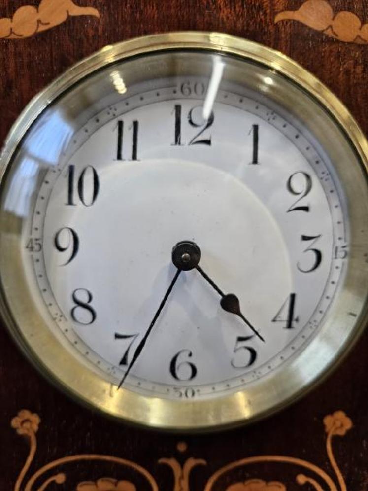 Edwardian Mantel Clock Inlaid With Poppies  - Image 6