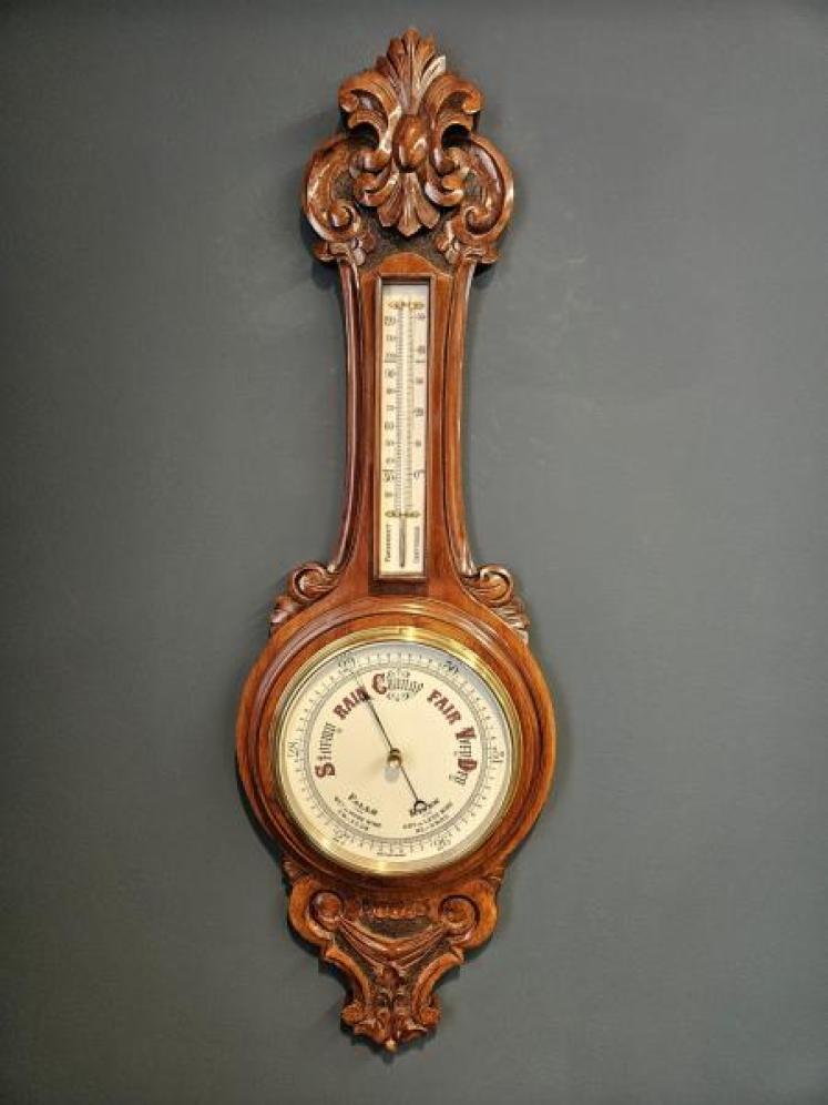 Victorian Carved Walnut Banjo Barometer  - Image 1