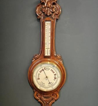 Victorian Carved Walnut Banjo Barometer 