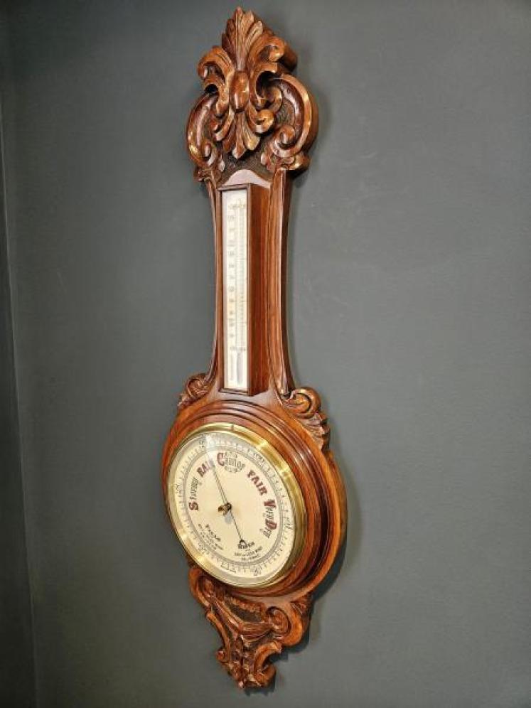 Victorian Carved Walnut Banjo Barometer  - Image 2