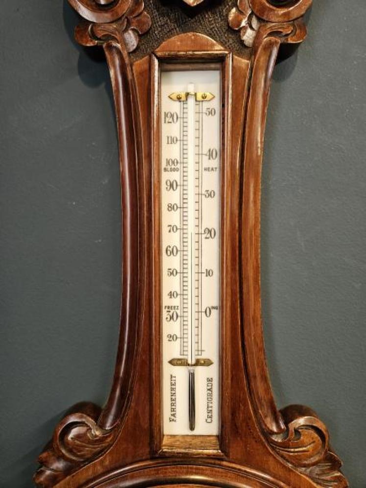 Victorian Carved Walnut Banjo Barometer  - Image 3