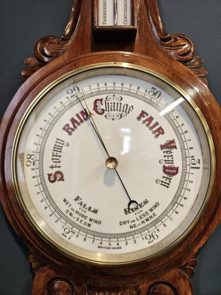 Victorian Carved Walnut Banjo Barometer  - Image 4