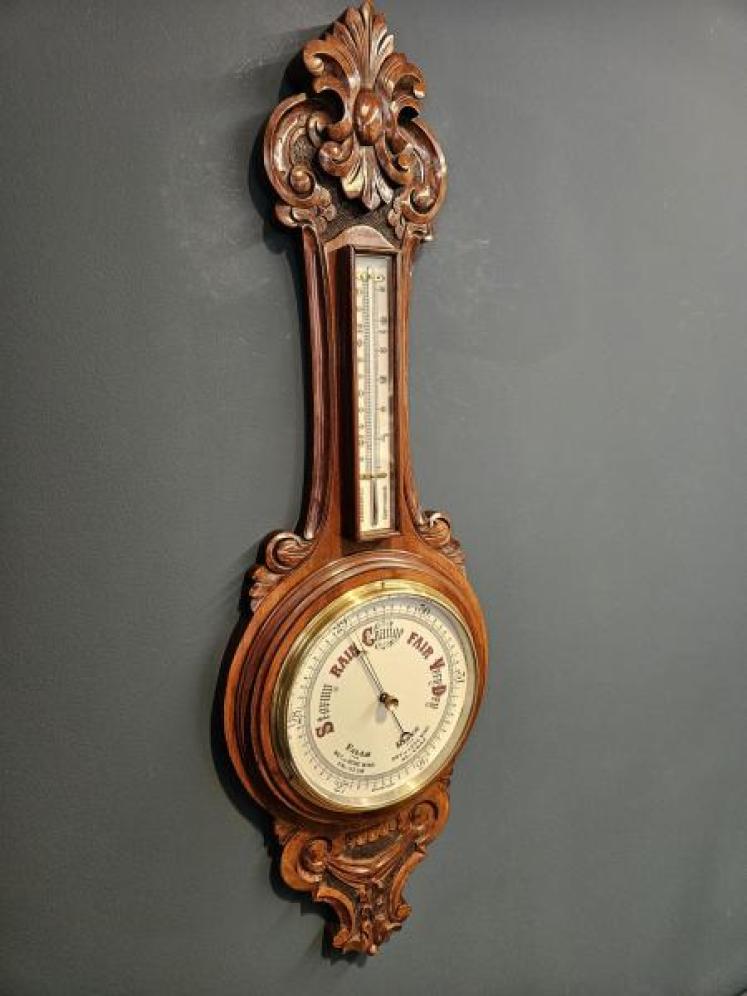 Victorian Carved Walnut Banjo Barometer  - Image 5