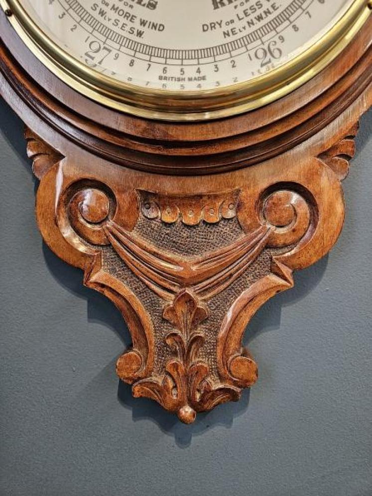 Victorian Carved Walnut Banjo Barometer  - Image 6