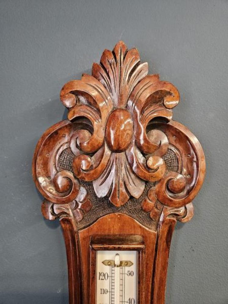 Victorian Carved Walnut Banjo Barometer  - Image 7