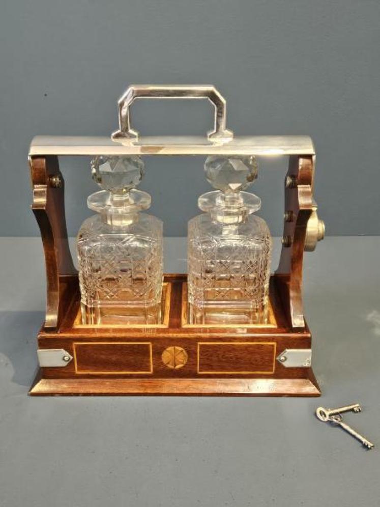 Late Victorian Mahogany Two Bottle Tantalus - Image 1