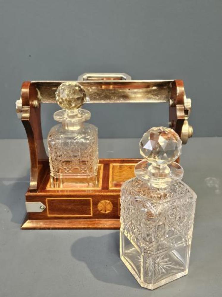 Late Victorian Mahogany Two Bottle Tantalus - Image 2