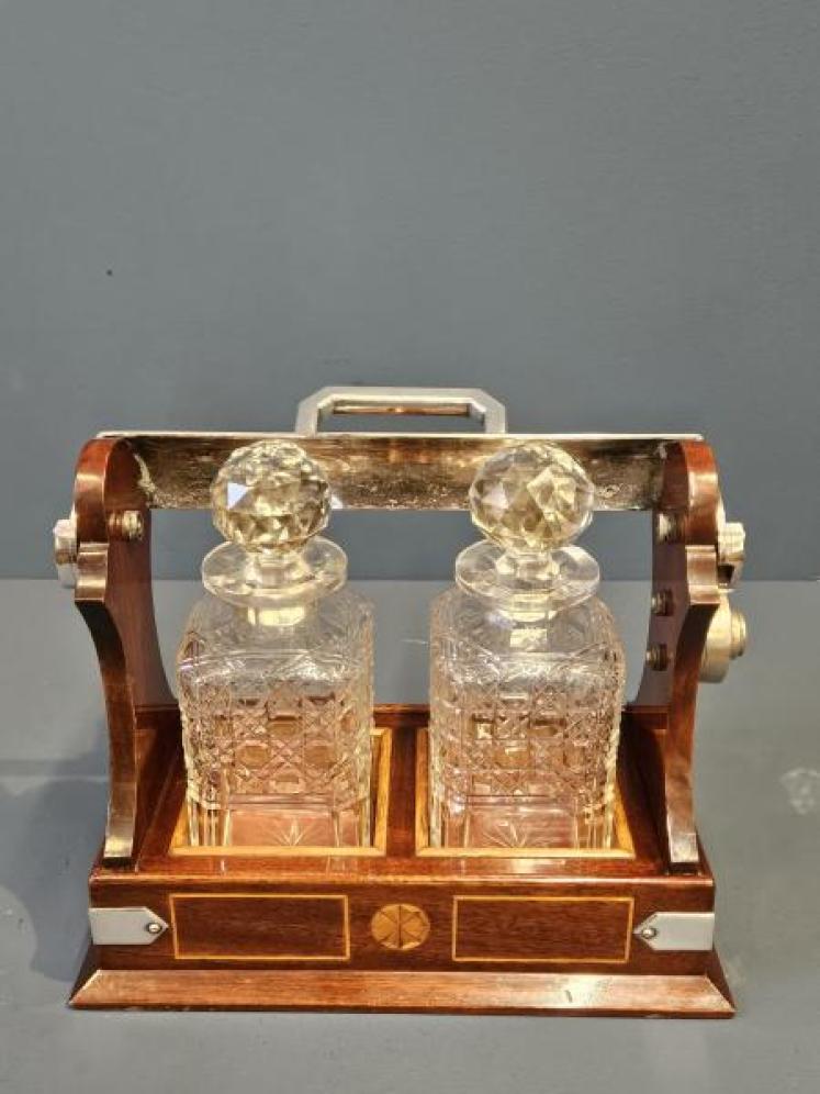 Late Victorian Mahogany Two Bottle Tantalus - Image 5