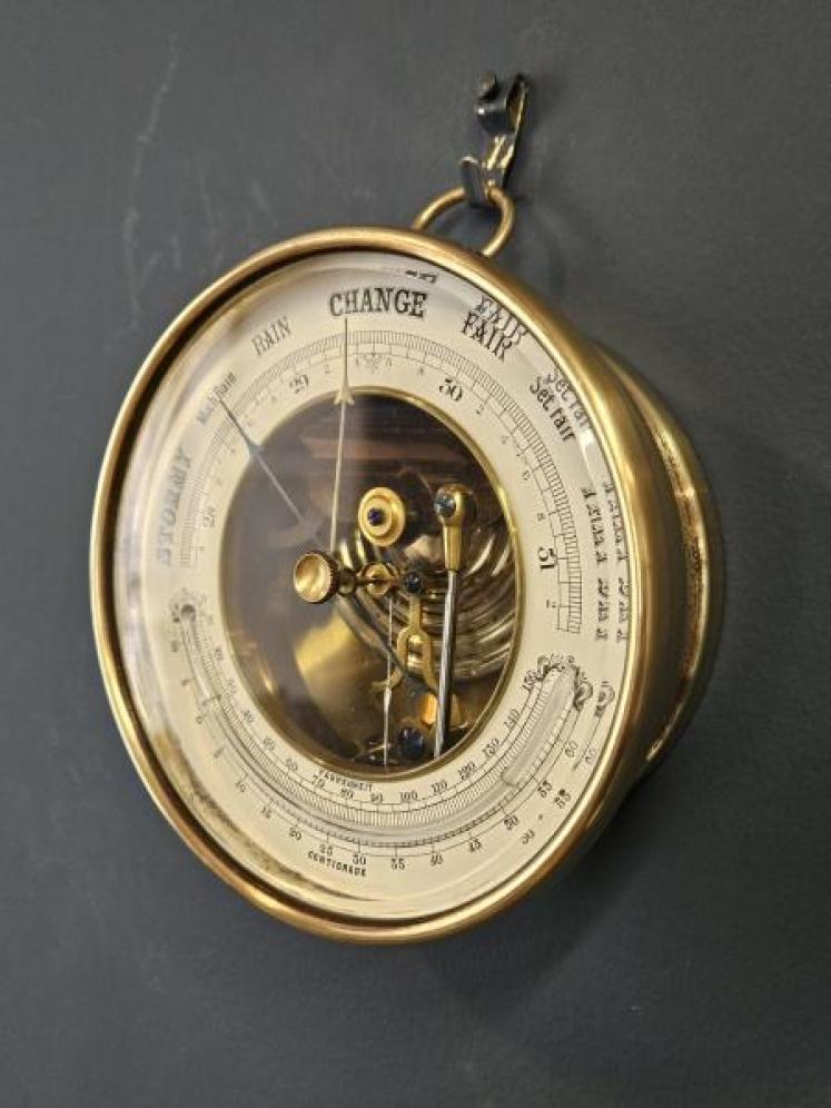 Skeletonised Marine Barometer with Crescent Thermometer - Image 3