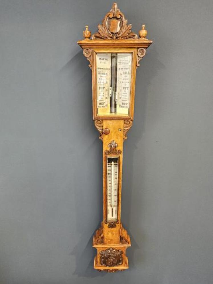Victorian Oak Seacoast Stick Barometer  - Image 3